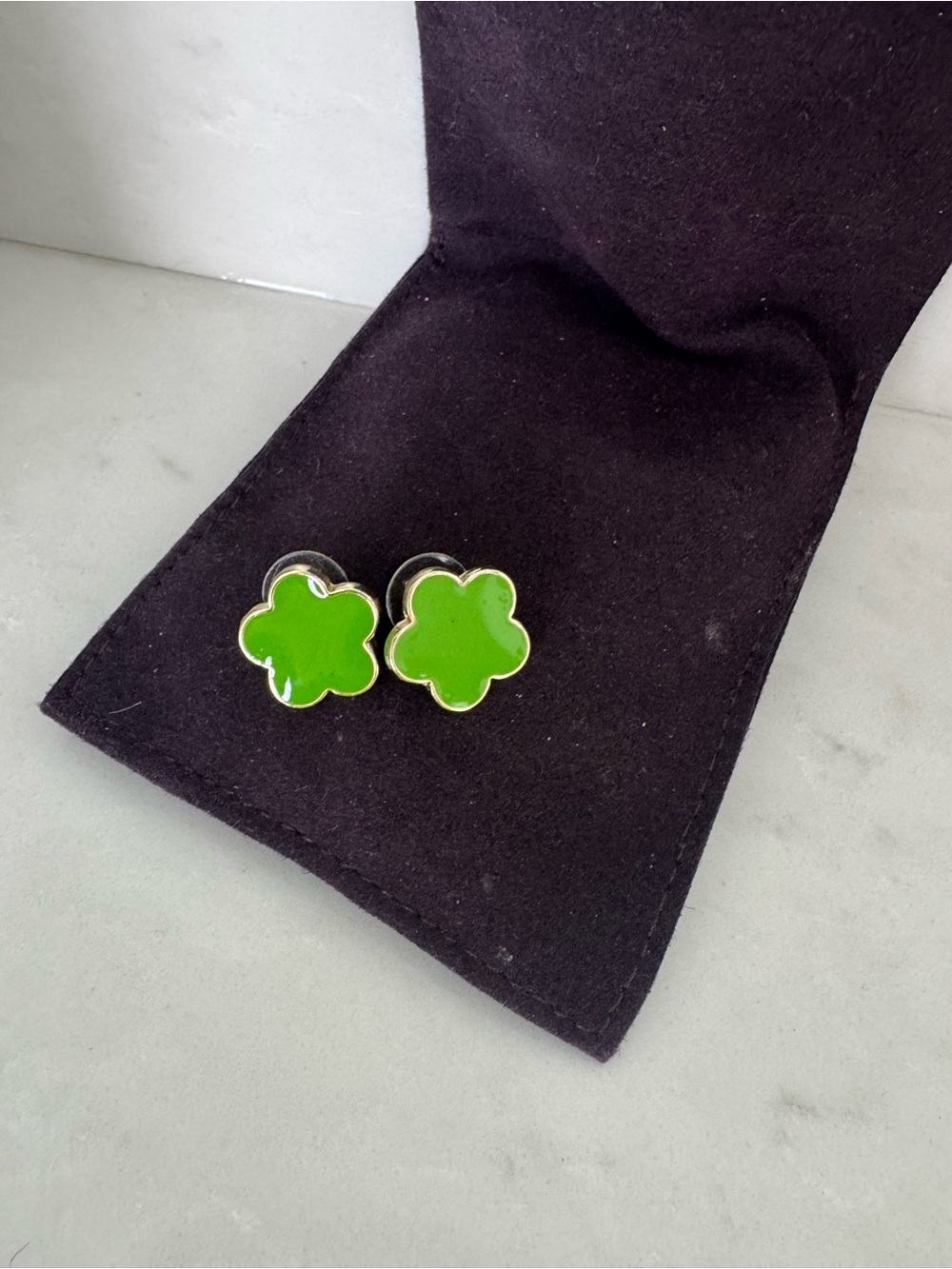Fornash Green Enamel Clover Stud Earrings